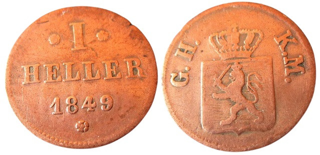 1 Heller Cu
Großherzogtum Hessen-Darmstadt, 1849
Ludwig III
17 mm, 1,41 g
KM...