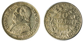 10 Soldi AR
Italy, Papal State, Pius IX, 1868