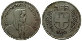 5 Franken AR
Switzerland, 1931 B, Silver 835/1000
31 mm, 15 g