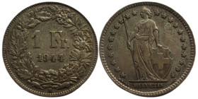 1 Frank AR
Switzerland, 1944, Silver 835/1000
23 mm, 5 g