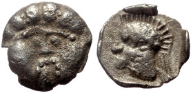 Barbaric Imitation, Pisidia, Selge AR Obol (Silver, 0.48g, 10mm) ca 350-300 BC Obv: Facing gorgoneion. 
Rev: Helmeted head of Athena left; astragalos ...