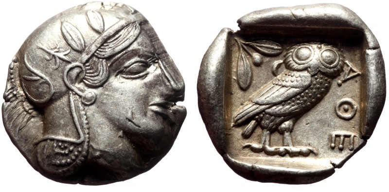 Attica, Athens AR Tetradrachm (Silver, 17.16g, 27mm) ca 353-294 BC
Obv: Helmete...