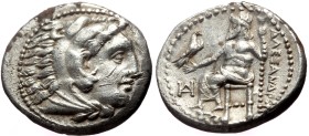 Kings of Macedon, in the name of Alexander III the Great (336-323 BC) AR drachm (Silver, 4.16g, 17mm) posthumous issue, Miletos, ca. 323-319 BC.
Obv:...