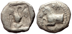 Kings of Thrace, Sparadokos AR Diobol (silver, 1.25g, 11mm) ca 425 BC. 
Obv: Forepart of horse to left, ΣΠ above, Α below 
Rev: Eagle flying to left, ...