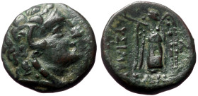 *Rare, not too often seen on the market*
Thrace, Lysimachia AE (Bronze, 3.48g, 16mm) 309-220 BC.
Obv: Head of Herakles right
Rev: ΛYΣIMAXEΩN, Nike ...