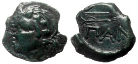 Cimmerian Bosporos, Pantikapaion AE (Bronze, 1.94g, 16mm) ca 304/3-250 BC. 
Obv: Wreathed head of Pan l. 
Rev: Bow and arrow. 
Ref: MacDonald 116; HGC...