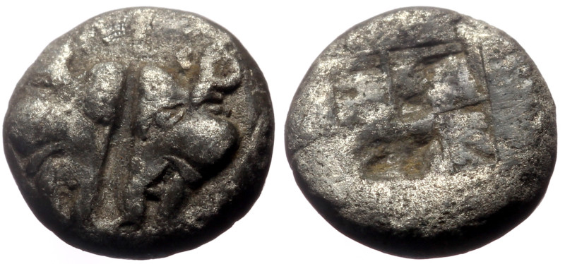 Lesbos, ca 500-450 BC. AR Diobol (Silver, 10mm, 0.94g) 
Obv: Confronted boar's h...
