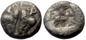 Lesbos, ca 500-450 BC. AR Diobol (Silver, 10mm, 0.94g) 
Obv: Confronted boar's heads 
Rev: Quadripartite incuse square. 
Ref: SNG Copenhagen 287; SNG ...