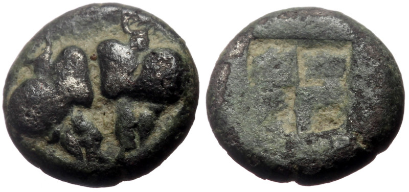 Lesbos, ca 500-450 BC. Bl Diobol (Billon, 9mm, 1.26g) 
Obv: Confronted boar's he...