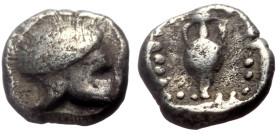 *Scarce* 
Troas, Neandria (?) AR Hemiobol (Silver, 0.24g, 6mm) 5th century BC. 
Obv: Crested Corinthian helmet to right 
Rev: Amphora within pelleted ...