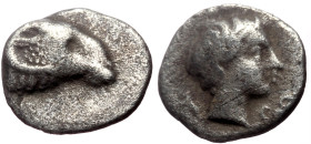 Troas, Kebren AR Hemiobol (Silver, 0.33g, 8mm) ca 400-310 BC
Obv: Head of Apollo.
Rev: Ram head.
Ref: BMC.14.