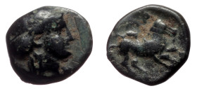 Troas, Gargara AE (Bronze, 0.65g, 8mm), ca late 3rd to early 2nd Century BC.
Obv. Laureate head of Apollo right.
Rev. Horse galloping right, ΓAP above...