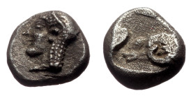Troas, Kebren AR Diobol (Silver, 1.21g, 8mm) ca 450 BC
Obv: Archaic head of Apollo l. 
Rev: Ram head l. within square. 
Ref: SNG v.Aulock 1546, Rosen ...