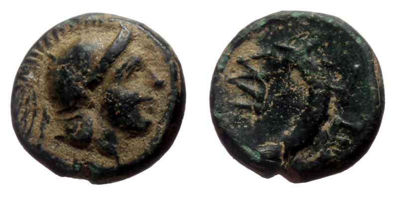 Troas, Sigeion AE (Bronze, 0.93g, 9mm) ca 350 BC 
Obv: Helmeted head of Athena r...