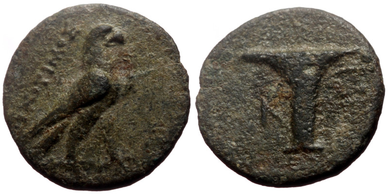 Aeolis, Kyme AE (Bronze, 1.39g, 15mm) ca 350-250 BC. Unknown magistrate. 
Obv: E...