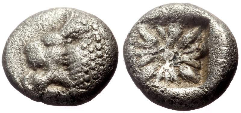 Ionia, Miletos AR Diobol (Silver, 1.00g, 9mm) circa 525-475 BC 
Obv: Forepart of...