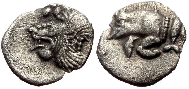 Mysia, Kyzikos AR Hemiobol (Silver, 0.30g, 8mm) ca 450-400 BC. 
Obv: Forepart of...