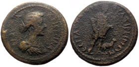 *Scarce, just 1 specimen recorded by RPC* 
Lydia, Thyatira AE (Bronze, 11.20g, 27mm) Marcus Aurelius for Crispina (Augusta) Magistrate: Eudios II (str...