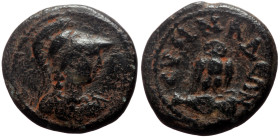 Phrygia, Synnada AE (Bronze, 3.56g, 16mm) Pseudo-autonomous (2nd-3rd centuries) 
Obv: Helmeted bust of Athena right, wearing aegis. 
Rev: CVNNAΔЄΩN, O...