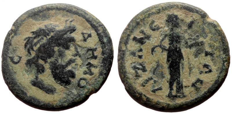 Phrygia, Aizanis AE (Bronze, 3.92g, 18mm) 2nd/3rd century Obv: DHMO-C, Head of t...