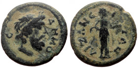 Phrygia, Aizanis AE (Bronze, 3.92g, 18mm) 2nd/3rd century Obv: DHMO-C, Head of the bearded Demos r. 
Rev. AIZANî-I-TWN, Hygieia in long robe standing ...
