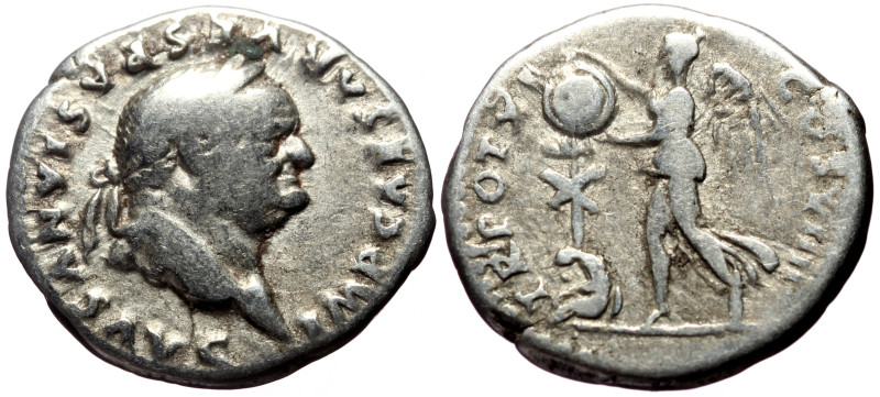 Vespasian (69-79) AR Denarius (Silver, 18mm, 3.32g) Rome, 79. 
Obv: IMP CAESAR V...