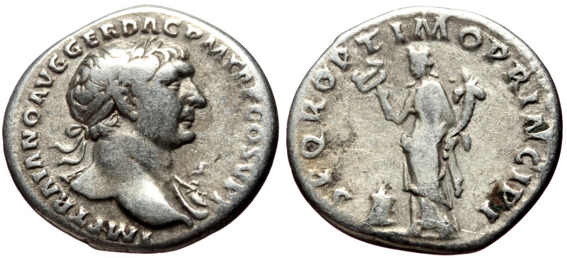 Trajan (98-117) AR Denarius (Silver, 3.38g, 18mm) Rome.
Obv: IMP TRAIANO AVG GER...