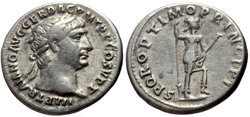 Trajan (98-117) AR Denarius (Silver, 3.15g, 18mm) Rome.
Obv: IMP TRAIANO AVG GER...