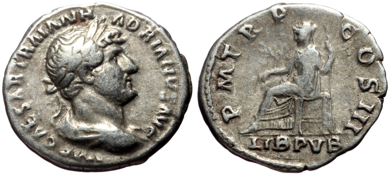 Hadrian (117-138) AR Denarius (Silver, 3.41g, 19mm) Rome, ca. 119-125. 
Obv: IMP...