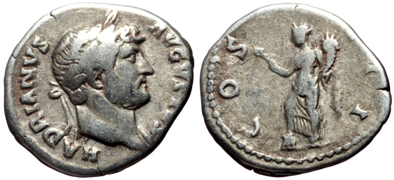 Hadrian (117-138) AR Denarius (Silver, 3.31g, 19mm) Rome, 125-128
Obv: HADRIANVS...