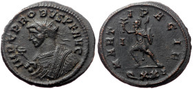 Probus (276-282) AE Antoninianus (Bronze, 3.72g, 22mm) Ticinum, 280. 
Obv: IMP C PROBVS AVG, radiate and mantled bust left, holding eagle-tipped scept...