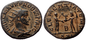 Probus (276-282) AE Antoninianus (Bronze, 19mm, 3.25g) Cyzicus.
Obv: IMP C M AVR PROBVS AVG, Radiate, draped and cuirassed bust right.
Rev: CLEMENTIA ...