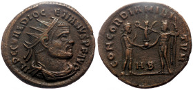 Diocletian (284-305) AE post-reform radiate follis fraction (Bronze, 2.95g, 21mm) Heraclea, 295-298. 
Obv: IMP C C VAL DIOCLETIANVS P F AVG, radiate, ...