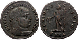 Galerius (305-311) AE (Bronze, 5.04g, 26mm) Nikomedia, 308-310
IMP C GAL VAL MAXIMIANVS P F AVG, Head of Galerius, laureate, right
Rev: GENIO AV-GVSTI...