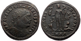 Licinius I (308-324) AE Follis (Bronze, 3.25g, 21mm) Heraclea 
Obv: IMP C VAL LICIN LICINIVS P F AVG, radiate, draped and cuirassed bust of Licinius S...