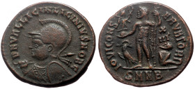 Licinius II (Caesar, 317-324) Nicomedia 
Obv: D N VAL LICIN LICINIVS NOB C, Helmeted bust l. holding spear over shoulder and shield. 
Rev: IOVI CONS -...