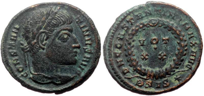 Constantine I The Great (307/10-337) AE Follis (Bronze, 19mm, 2.92g) Siscia.
Obv...