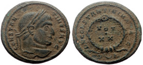 Constantine I 'The Great' (307/10-337) AE Follis (Bronze, 3.52g, 20mm) Arelate.
Obv: CONSTANTINVS AVG, Laureate head right.
Rev: D N CONSTANTINI MAX A...