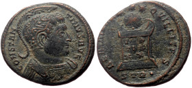Constantine I The Great (307-337) AE Follis (Bronze, 19mm, 3.08g) Treveri (Trier), 322. 
Obv: CONSTANTINVS AVG: Helmeted and cuirassed bust right 
Rev...