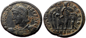 Constans (337-350) AE Follis (Bronze, 4.01, 22mm) Constantinople.
Obv: D N CONSTANS P F AVG, Diademed, draped and cuirassed bust left, holding globe.
...
