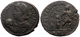Constans (337-350) AE Follis (Bronze, 21mm, 5.01g) Antiochia, 348-350. 
Obv: D N CONSTA-NS P F AVG Pearl-diademed, draped and cuirassed bust of Consta...
