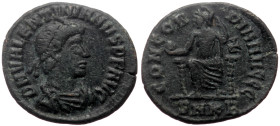 Valentinian I AE Follis (Bronze, 2.30g, 19mm) Cyzicus, 378-383. 
Obv: D N VALENTINIANVS P F AVG, diademed, draped and cuirassed bust right 
Rev: CONCO...
