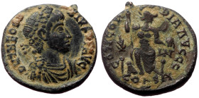 *Very rare, not in RIC, never seen on the market*
Theodosius I AE (Bronze, 2.58g, 17mm) Constantinople, 378-383.
Obv: D N THEODOSIVS P F AVG, rosett...