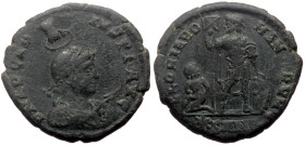 Arcadius (383-388) AE Follis (Bronze, 5.30g, 22mm)
Obv: D N ARCADIVS P F AVG, pearl-diademed, draped and cuirassed bust right, holding spear, crowned ...