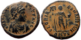 Arcadius (383-408) AE (Bronze, 4.96g, 22mm) Antioch, 383. Obv: DN ARCADIVS PF AVG, pearl-diademed, draped and cuirassed bust right 
Rev: GLORIA ROMANO...