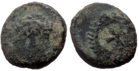 Theodosius II (402-450) AE† Nummus (Bronze, 8mm, 0.66g) Uncertain mint
Obv: Diademed, draped and cuirassed bust of Theodosius II right 
Rev: Cross wit...
