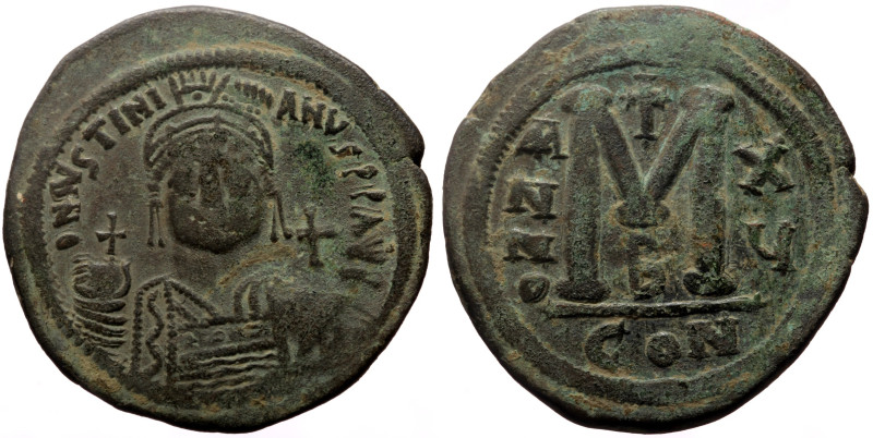 Justinian I (527-565) Æ Follis (Bronze, 21.80g, 39mm) Constantinople, Dated RY 1...