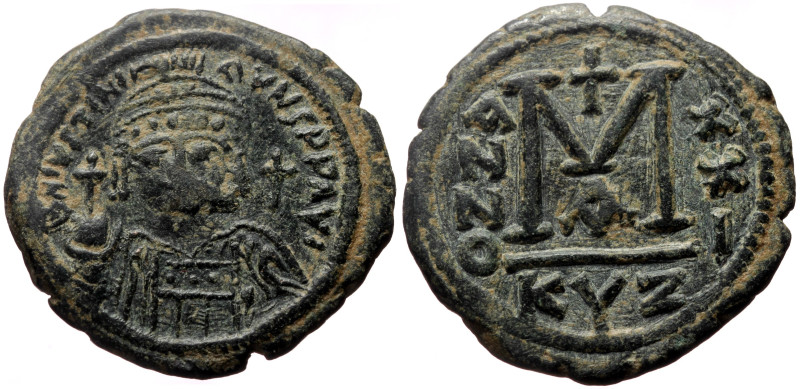 Justinian I (527-565) AE Follis (Bronze, 20.51g, 35mm) Cyzicus, Dated RY 21 (547...