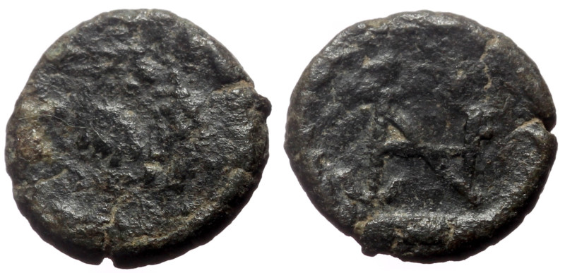 Justinian I AE Nummus (Bronze, 0.79g. 10mm) Rome, 538-542. 
Obv: Diademed, drape...