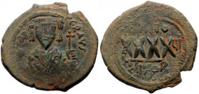 Phocas (602-610) AE Follis (Bronze, 11.92g, 31mm) Nikomedia,
Obv: IMP FOCA PERP AVG Crowned bust facing holding mappa and eagle-tipped sceptre
Rev: AN...